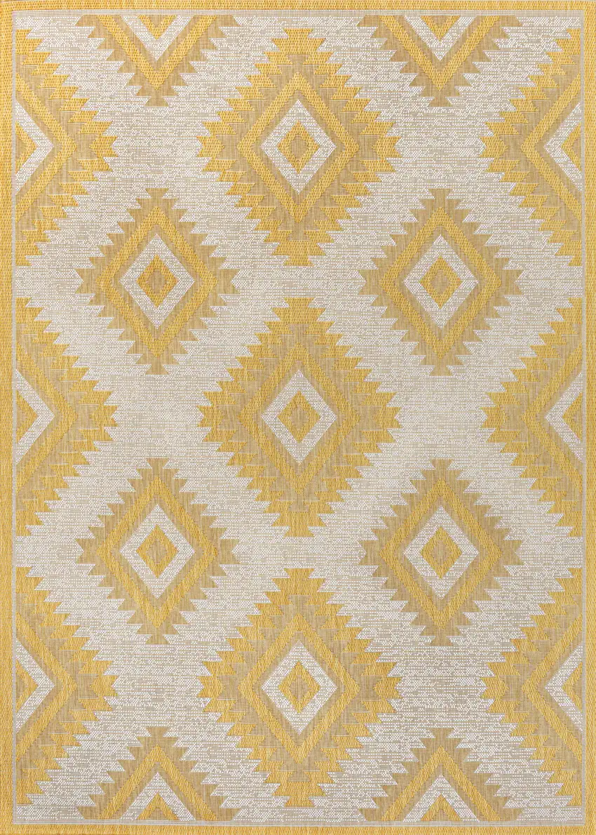 Yellow And Cream Moroccan Indoor Outdoor Area Rug Photo 3
