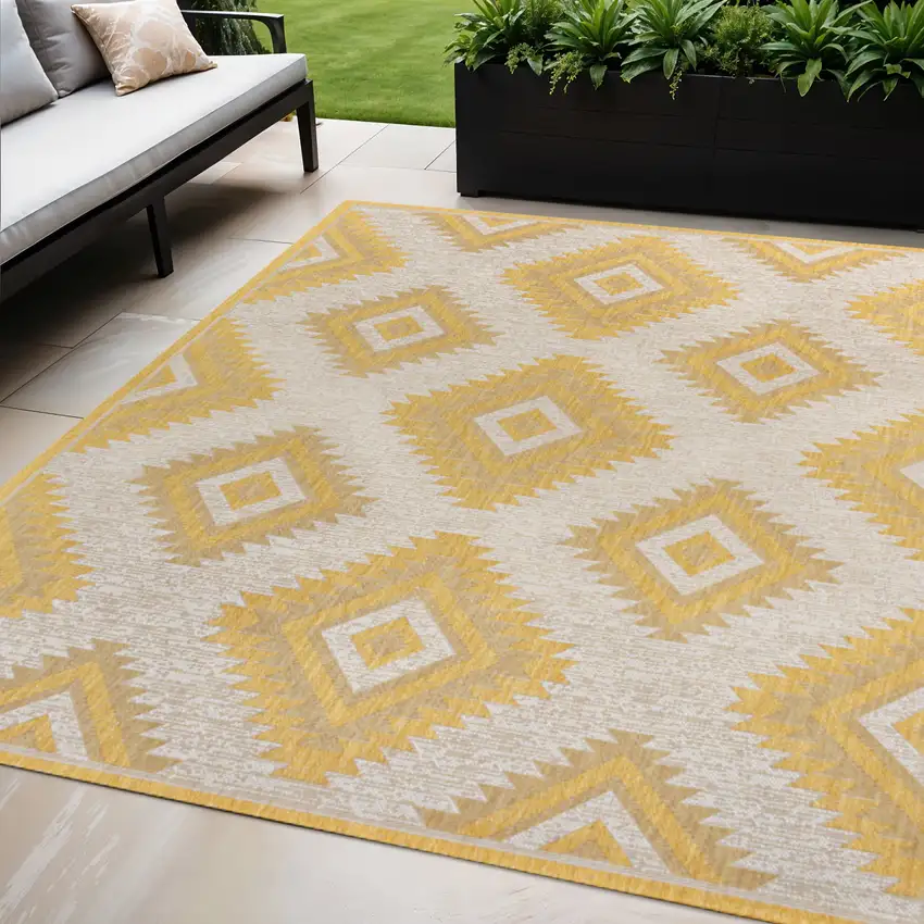 Yellow And Cream Moroccan Indoor Outdoor Area Rug Photo 1