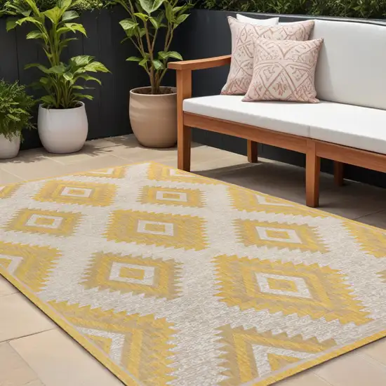 Yellow And Cream Moroccan Indoor Outdoor Area Rug Photo 1