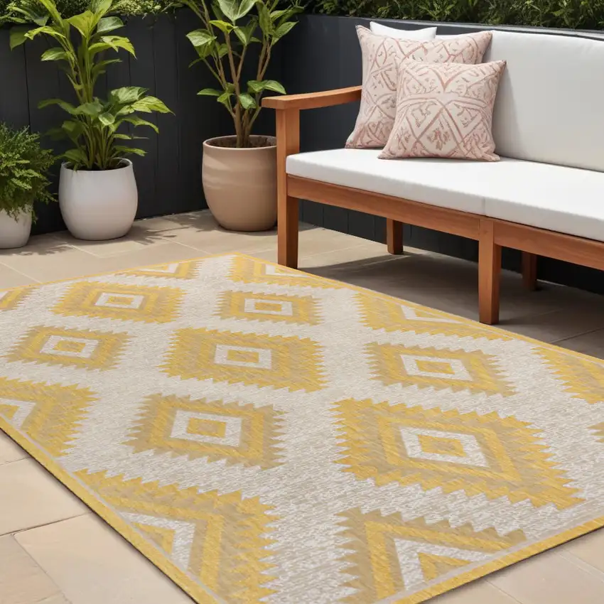 Yellow And Cream Moroccan Indoor Outdoor Area Rug Photo 1