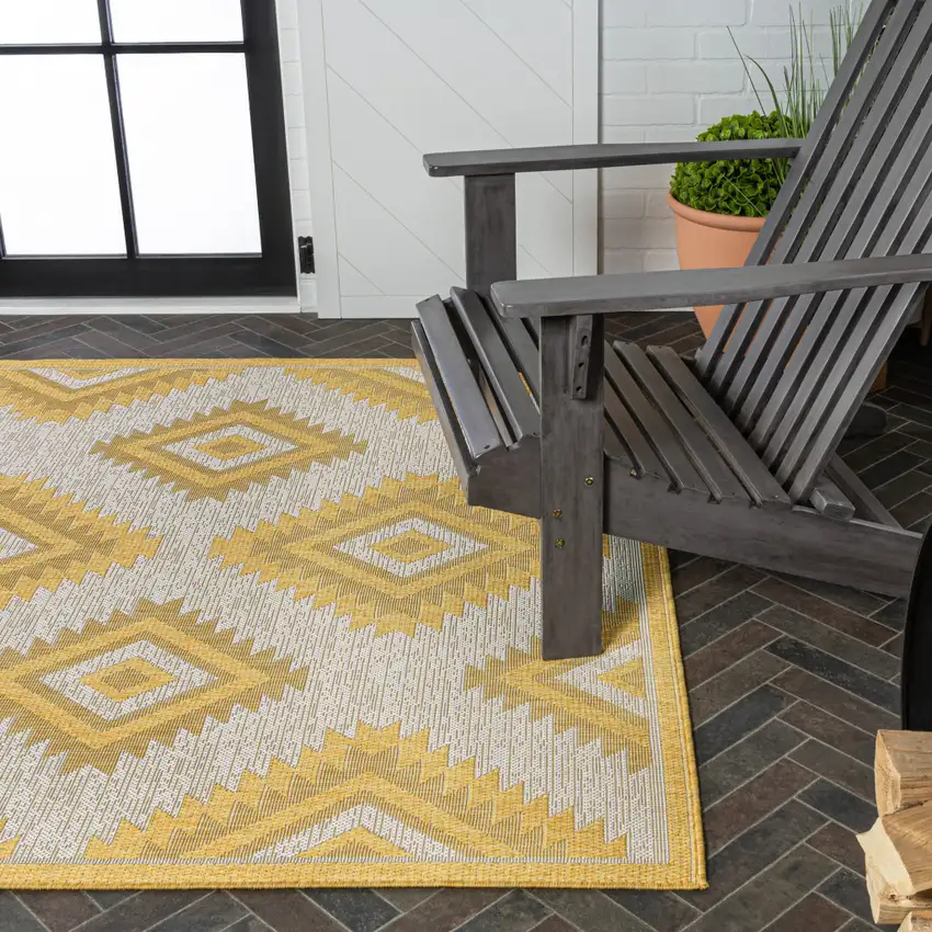 Yellow And Cream Moroccan Indoor Outdoor Area Rug Photo 8