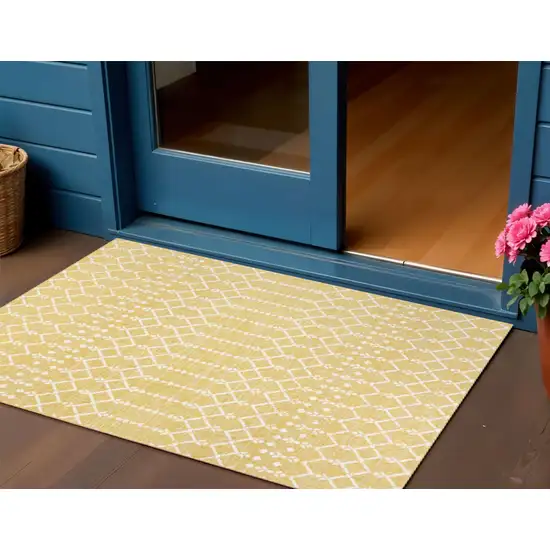 Yellow And Cream Trellis Indoor Outdoor Area Rug Photo 1