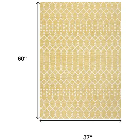 Yellow And Cream Trellis Indoor Outdoor Area Rug Photo 4