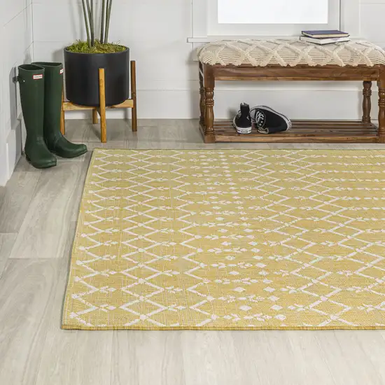 Yellow And Cream Trellis Indoor Outdoor Area Rug Photo 6
