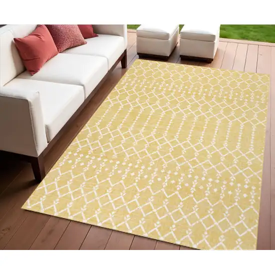 Yellow And Cream Trellis Indoor Outdoor Area Rug Photo 1
