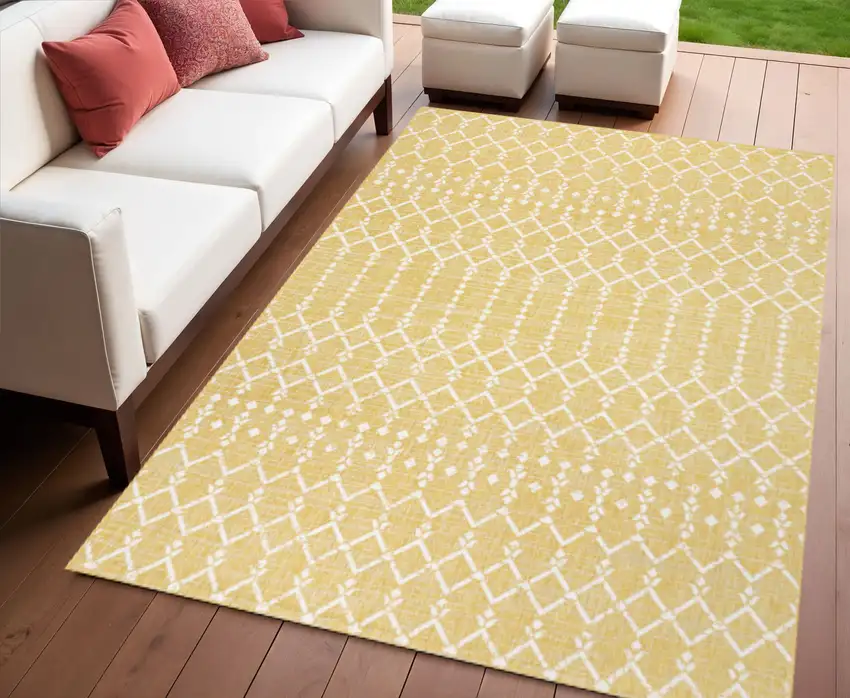 Yellow And Cream Trellis Indoor Outdoor Area Rug Photo 1