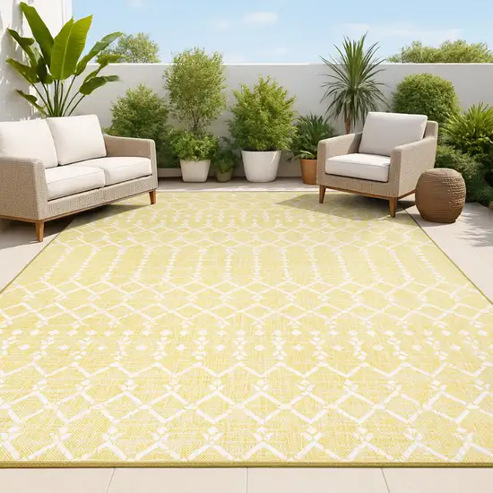 Yellow And Cream Trellis Indoor Outdoor Area Rug Photo 3