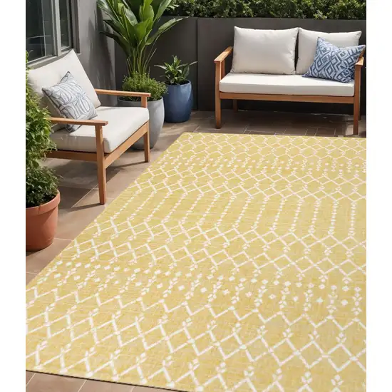 Yellow And Cream Trellis Indoor Outdoor Area Rug Photo 1