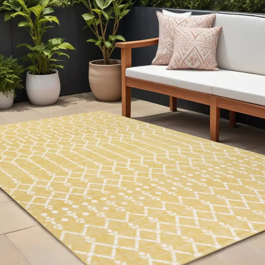 Yellow And Cream Trellis Indoor Outdoor Area Rug Photo 1