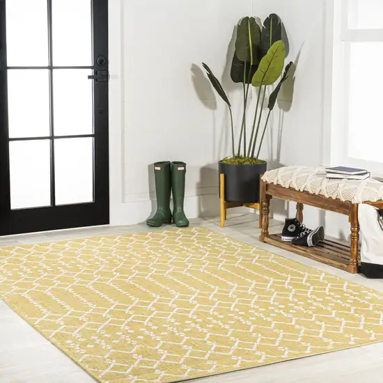Yellow And Cream Trellis Indoor Outdoor Area Rug Photo 7