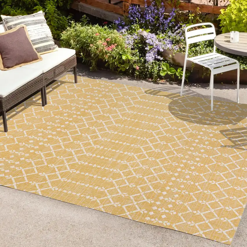 Yellow And Cream Trellis Indoor Outdoor Area Rug Photo 9