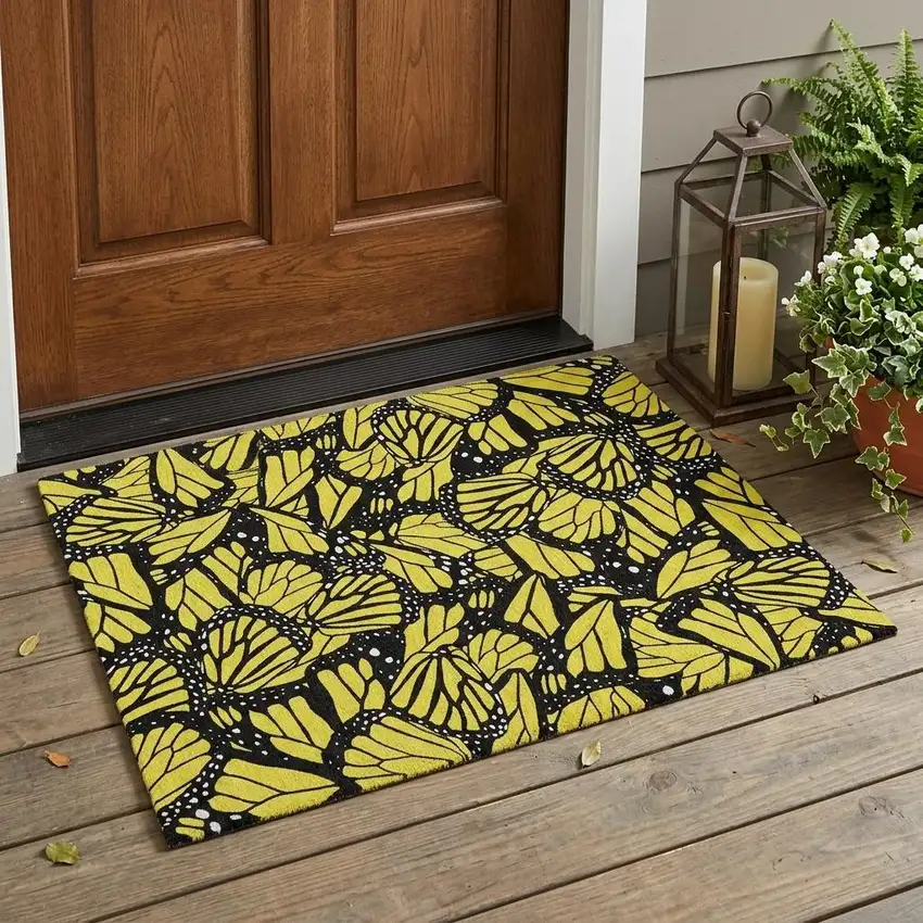 Yellow And Gold Animal Print Washable Indoor Outdoor Area Rug Photo 1