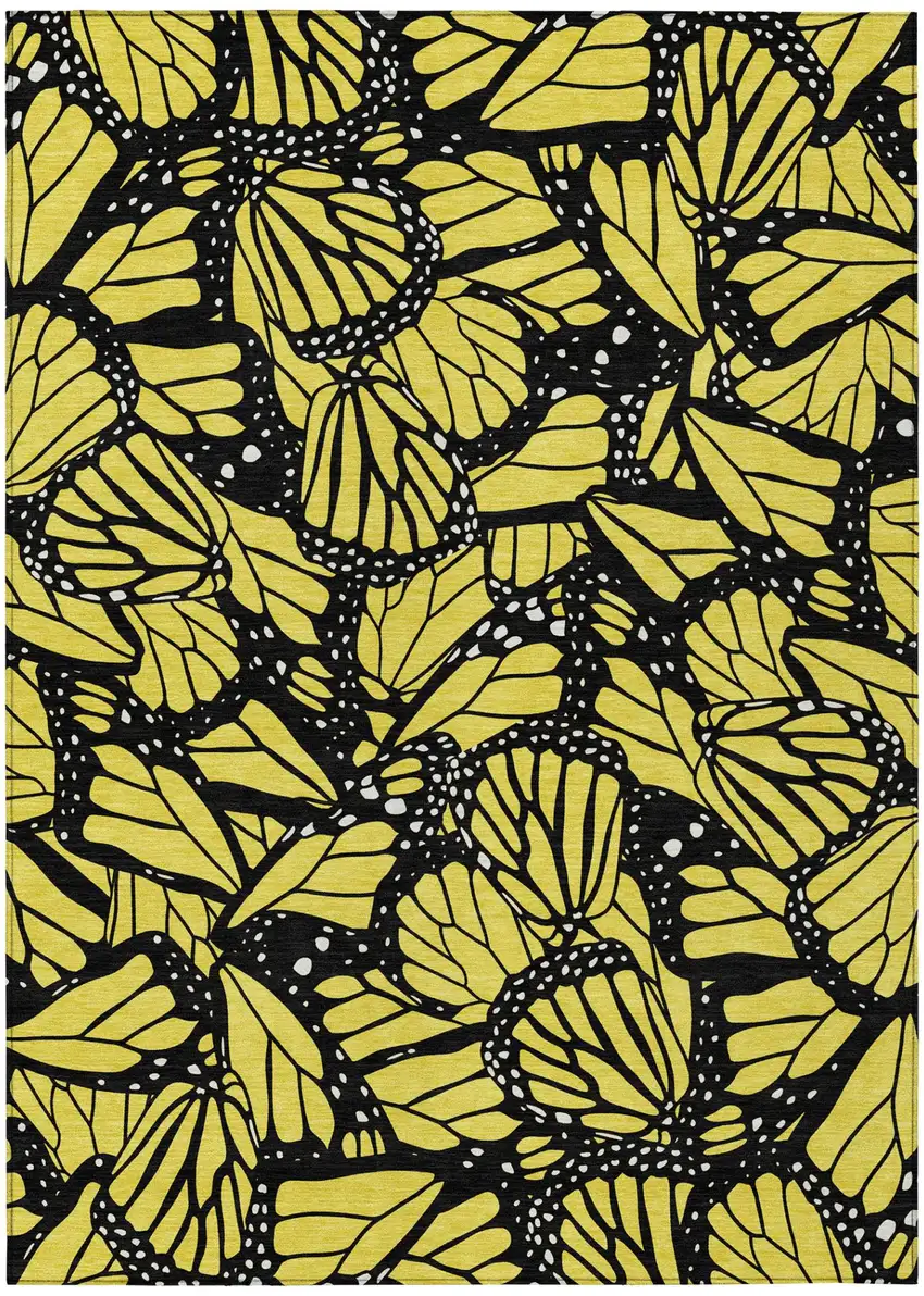 Yellow And Gold Animal Print Washable Indoor Outdoor Area Rug Photo 2