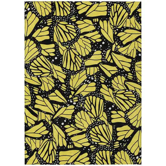 Yellow And Gold Animal Print Washable Indoor Outdoor Area Rug Photo 2