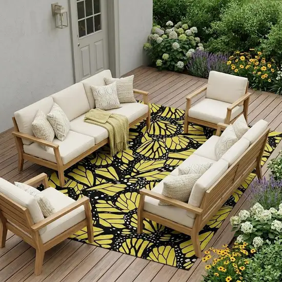 Yellow And Gold Animal Print Washable Indoor Outdoor Area Rug Photo 1