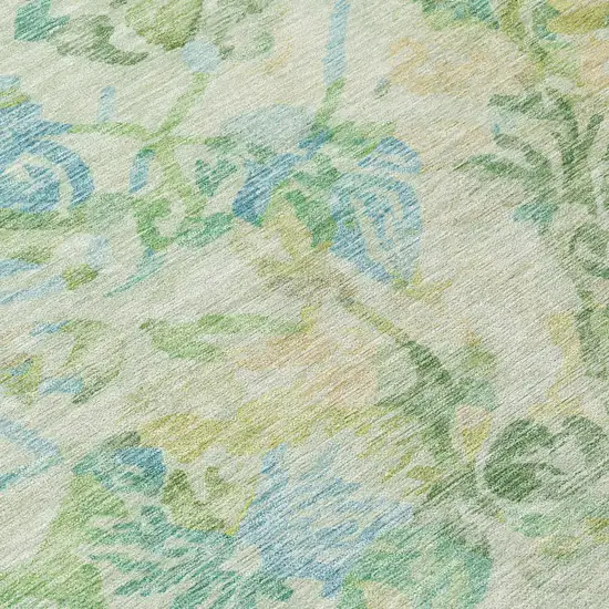 Yellow And Gold Floral Washable Indoor Outdoor Area Rug Photo 6