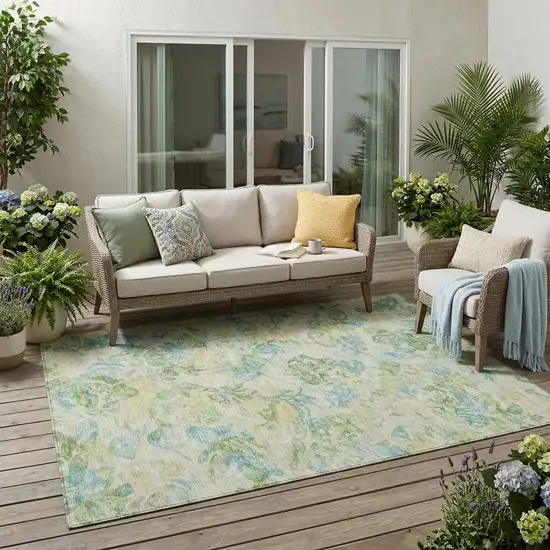 Yellow And Gold Floral Washable Indoor Outdoor Area Rug Photo 1