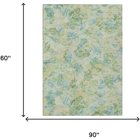 Yellow And Gold Floral Washable Indoor Outdoor Area Rug Photo 7