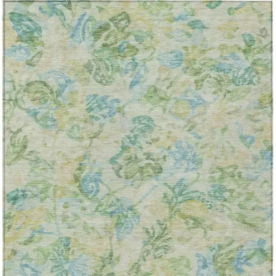 Yellow And Gold Floral Washable Indoor Outdoor Area Rug Photo 4