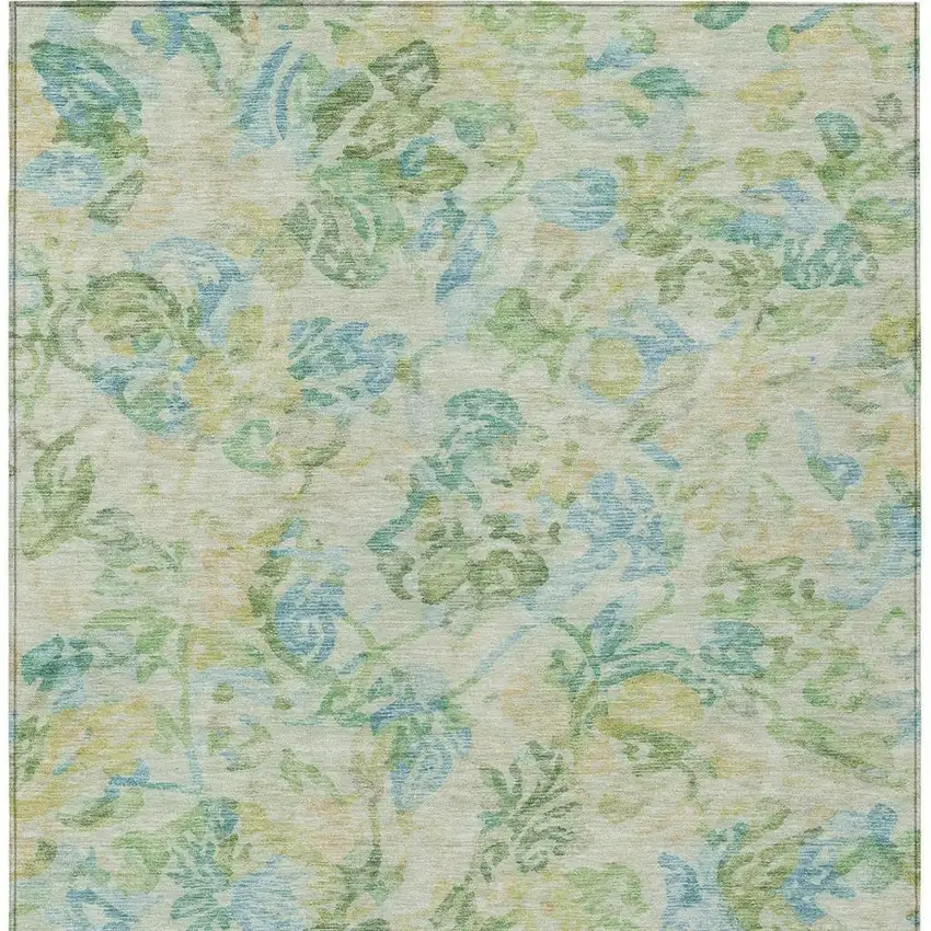 Yellow And Gold Floral Washable Indoor Outdoor Area Rug Photo 4