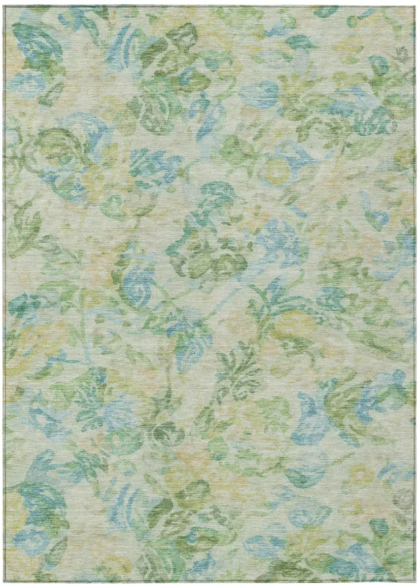 Yellow And Gold Floral Washable Indoor Outdoor Area Rug Photo 2