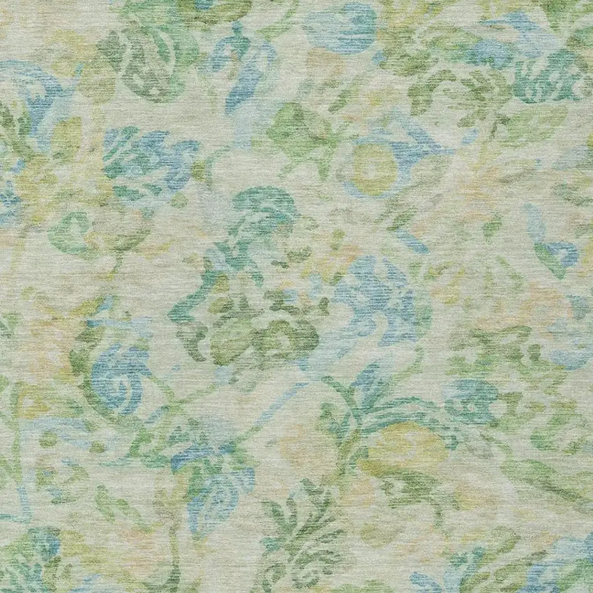 Yellow And Gold Floral Washable Indoor Outdoor Area Rug Photo 3