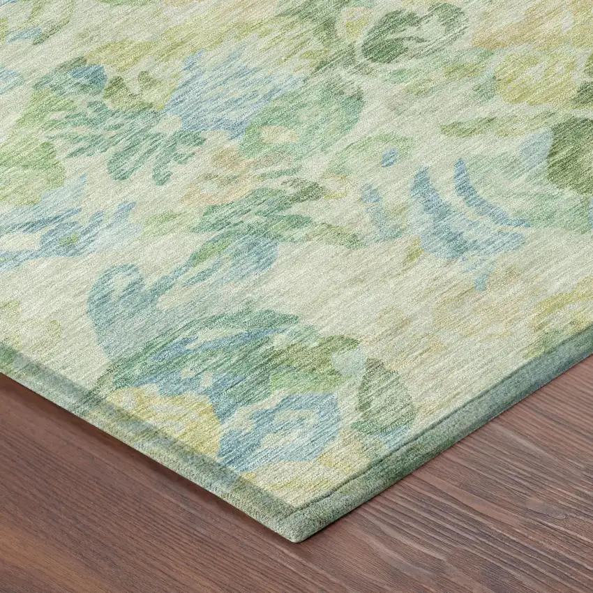 Yellow And Gold Floral Washable Indoor Outdoor Area Rug Photo 5