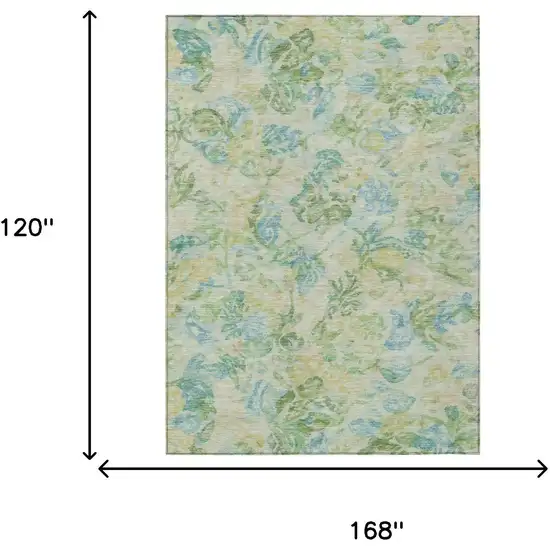Yellow And Gold Floral Washable Indoor Outdoor Area Rug Photo 7