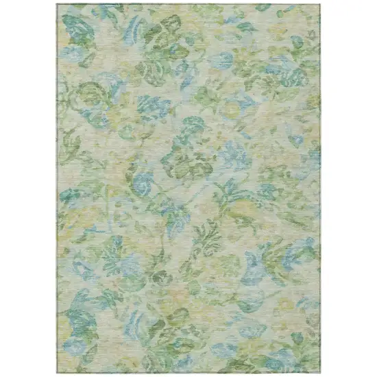 Yellow And Gold Floral Washable Indoor Outdoor Area Rug Photo 2