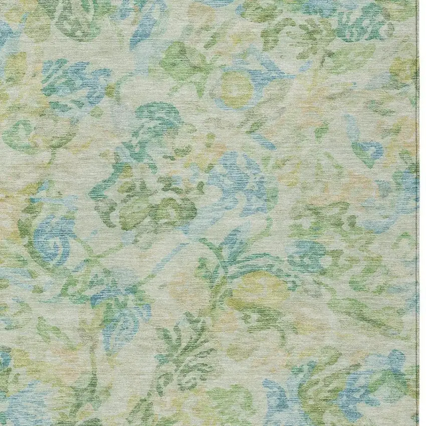 Yellow And Gold Floral Washable Indoor Outdoor Area Rug Photo 3
