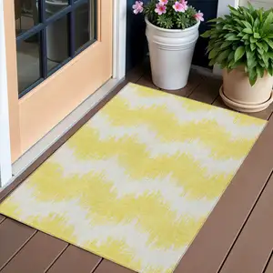 Photo of Yellow And Gray Chevron Washable Indoor Outdoor Area Rug