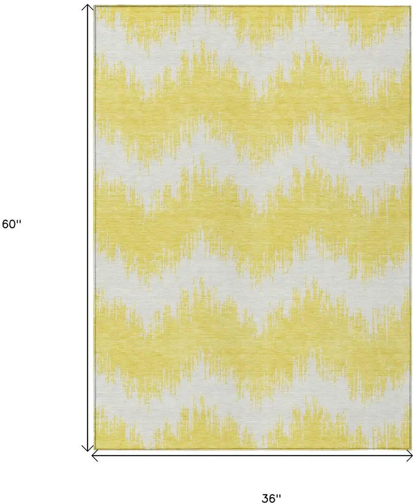 Yellow And Gray Chevron Washable Indoor Outdoor Area Rug Photo 3
