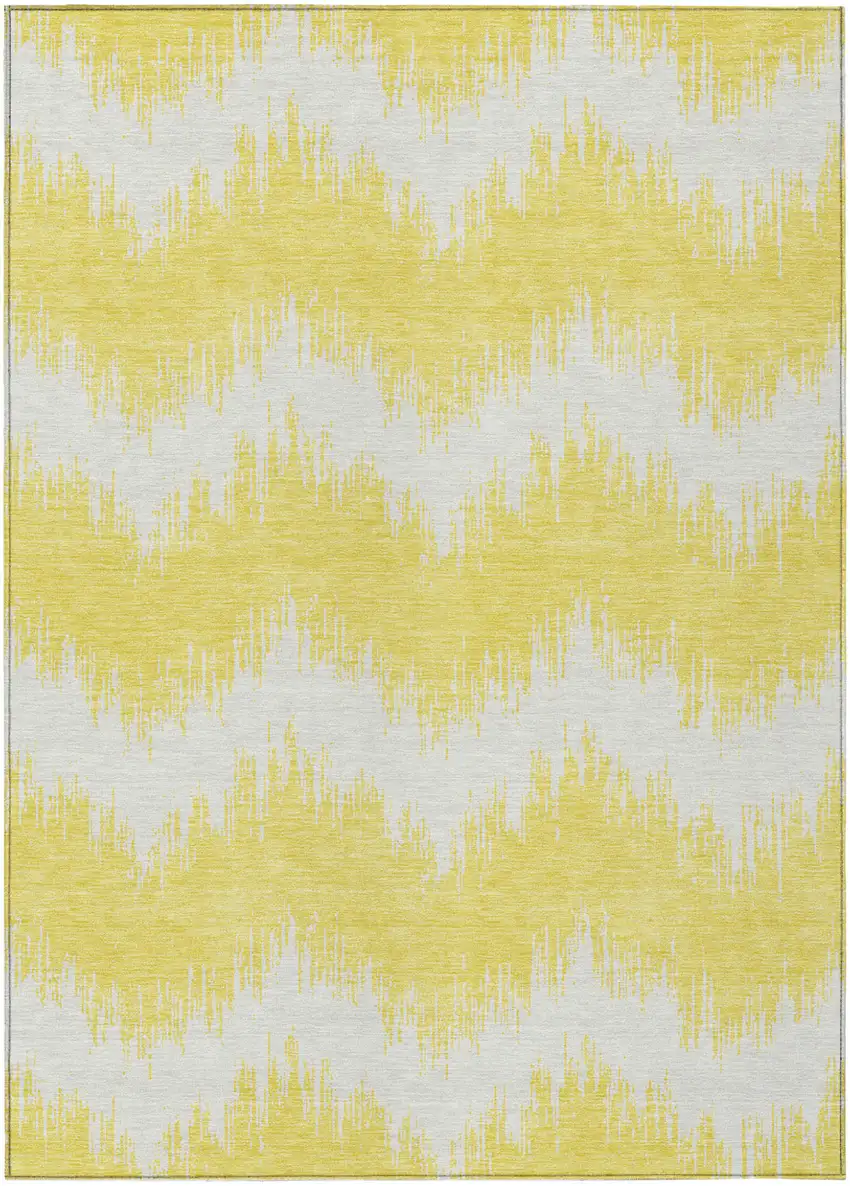 Yellow And Gray Chevron Washable Indoor Outdoor Area Rug Photo 2
