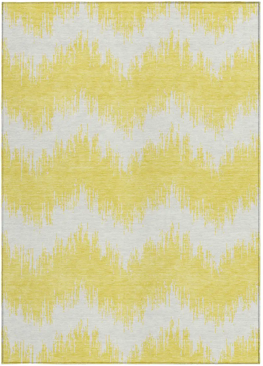 Yellow And Gray Chevron Washable Indoor Outdoor Area Rug Photo 7