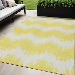 Photo of Yellow And Gray Chevron Washable Indoor Outdoor Area Rug
