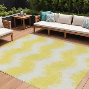 Photo of Yellow And Gray Chevron Washable Indoor Outdoor Area Rug