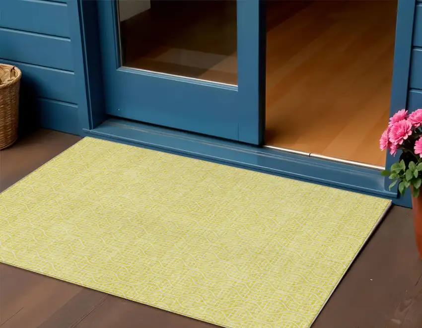 Yellow And Gray Geometric Washable Indoor Outdoor Area Rug Photo 1