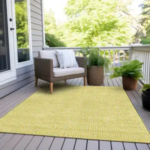 Photo of Yellow And Gray Geometric Washable Indoor Outdoor Area Rug