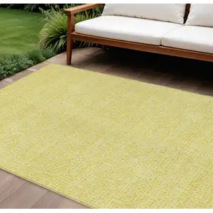 Photo of Yellow And Gray Geometric Washable Indoor Outdoor Area Rug