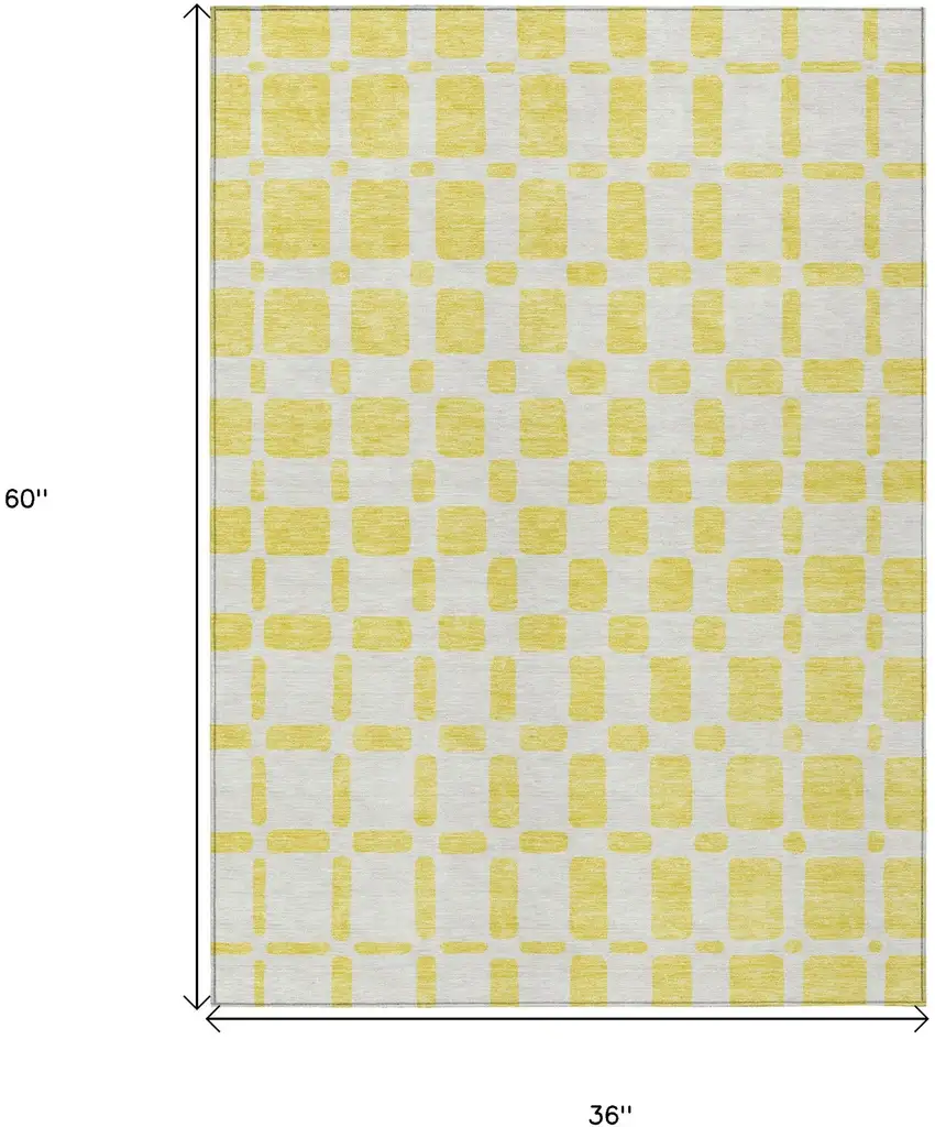 Yellow And Gray Geometric Washable Indoor Outdoor Area Rug Photo 3