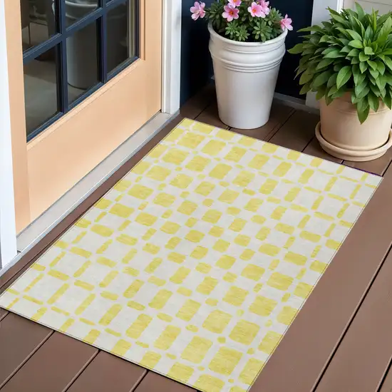 Yellow And Gray Geometric Washable Indoor Outdoor Area Rug Photo 1