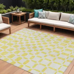 Photo of Yellow And Gray Geometric Washable Indoor Outdoor Area Rug