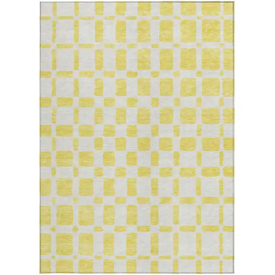 Yellow And Gray Geometric Washable Indoor Outdoor Area Rug Photo 7