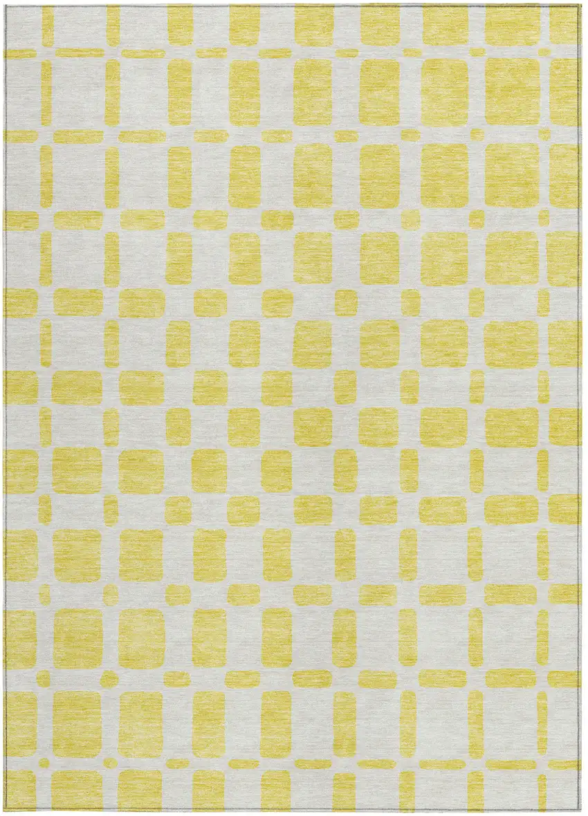 Yellow And Gray Geometric Washable Indoor Outdoor Area Rug Photo 7