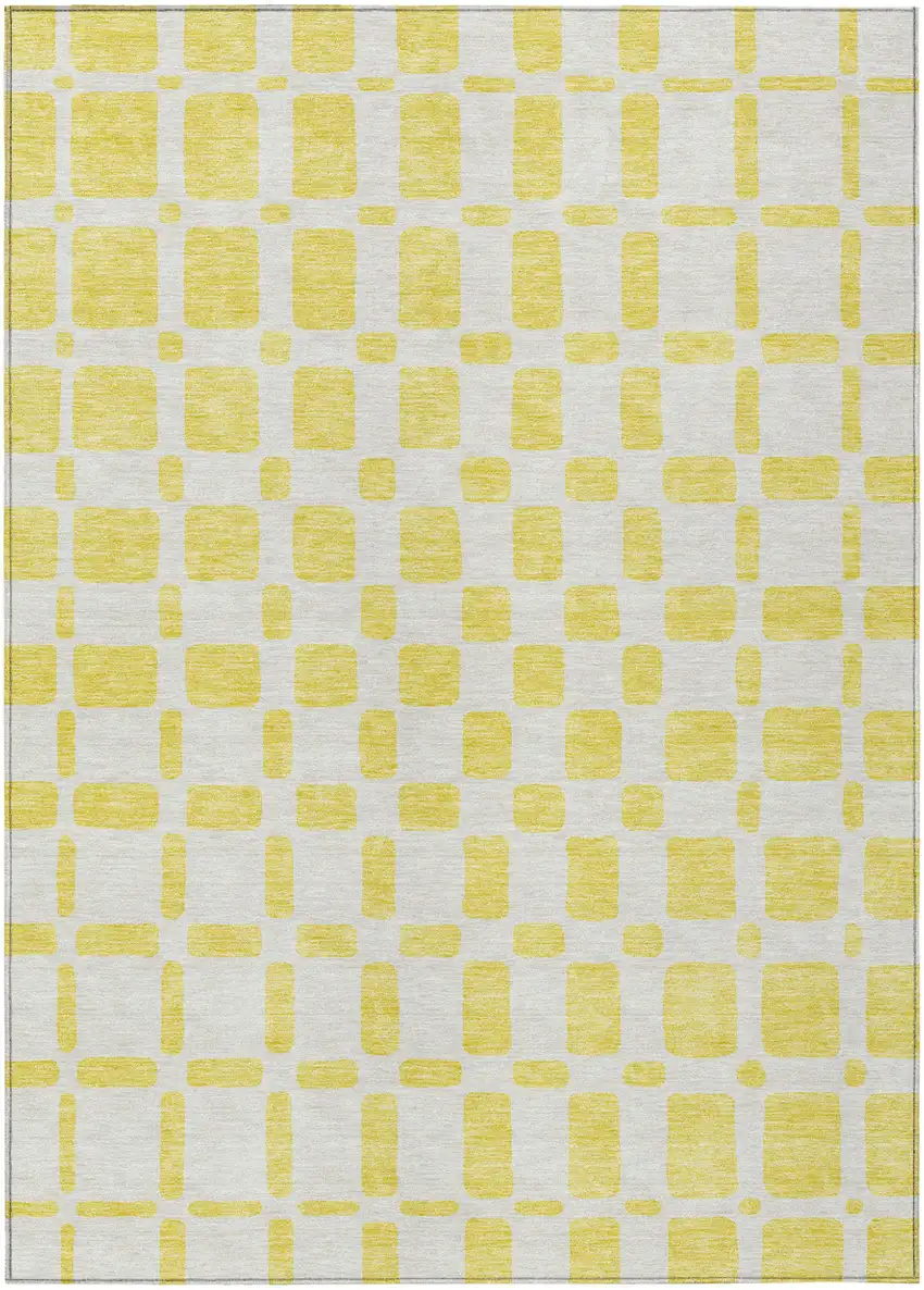 Yellow And Gray Geometric Washable Indoor Outdoor Area Rug Photo 2