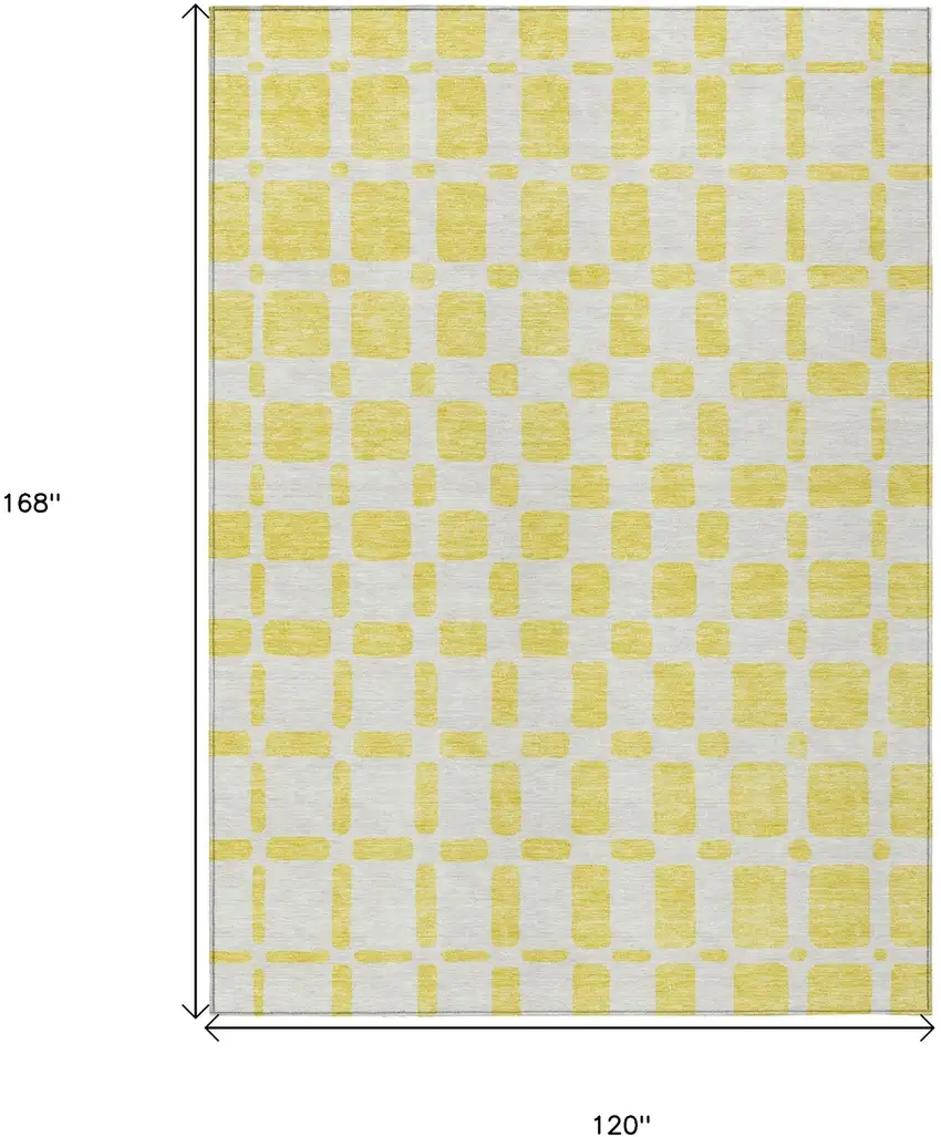 Yellow And Gray Geometric Washable Indoor Outdoor Area Rug Photo 3