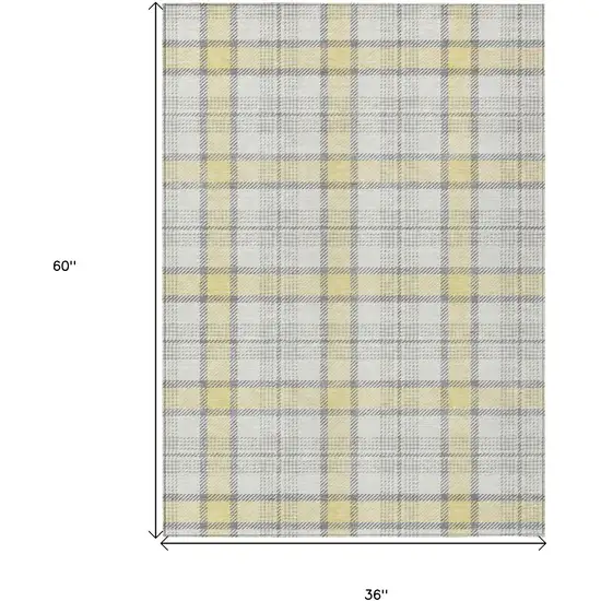 Yellow And Gray Plaid Washable Indoor Outdoor Area Rug Photo 6