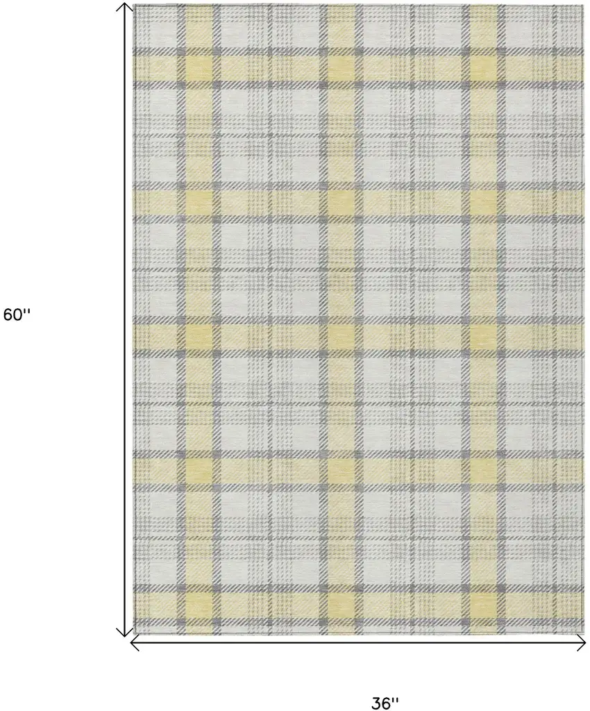 Yellow And Gray Plaid Washable Indoor Outdoor Area Rug Photo 6