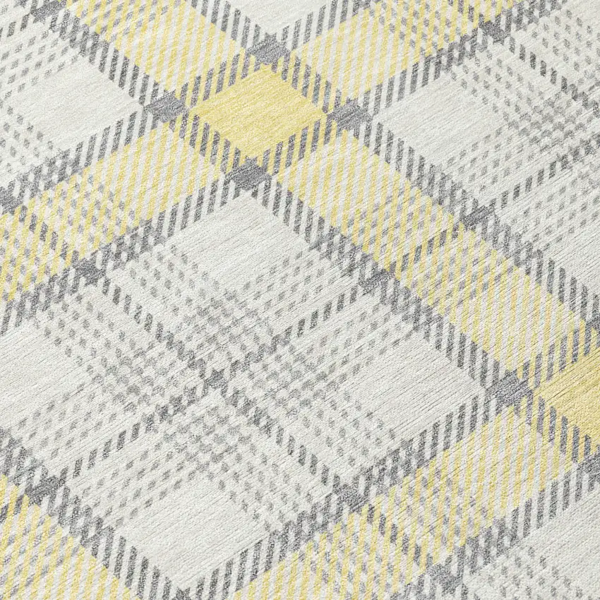 Yellow And Gray Plaid Washable Indoor Outdoor Area Rug Photo 7