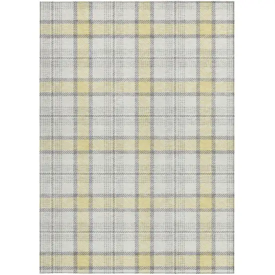 Yellow And Gray Plaid Washable Indoor Outdoor Area Rug Photo 5